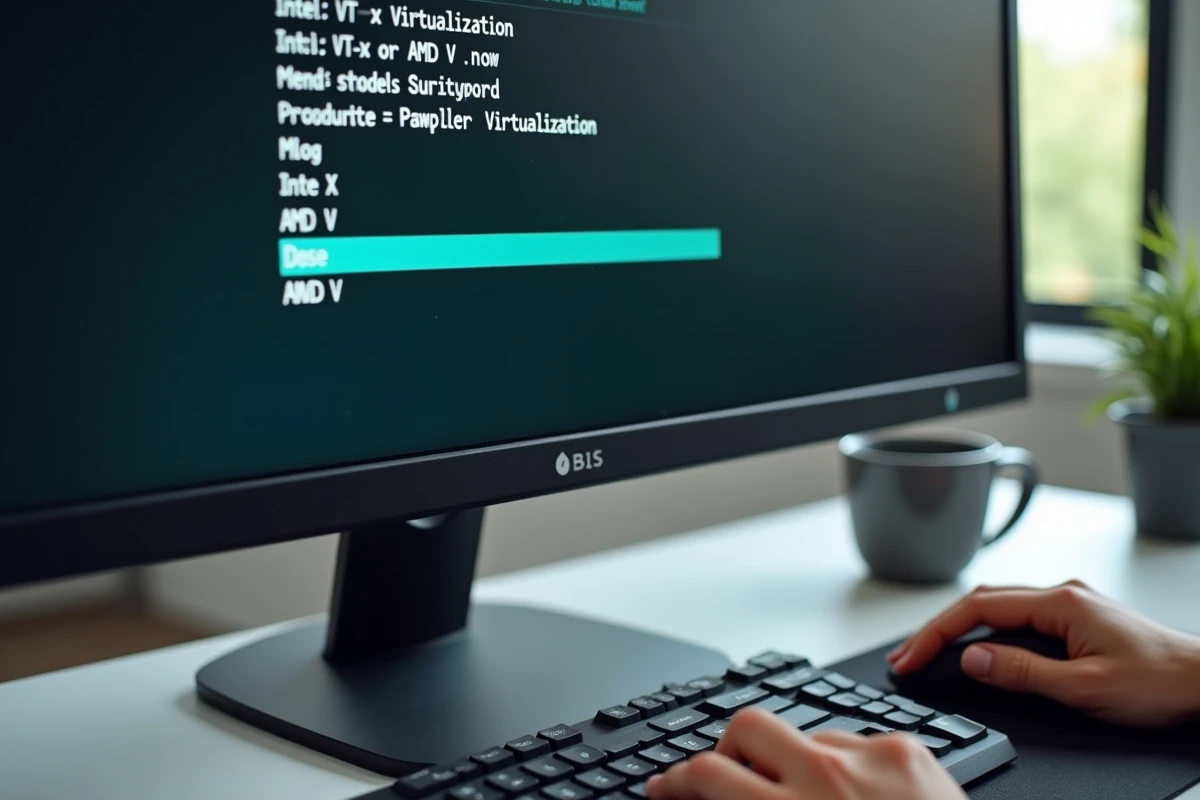 Écran BIOS AORUS affichant les paramètres de virtualisation CPU avec les options VT-x et AMD-V visibles dans l'interface UEFI
