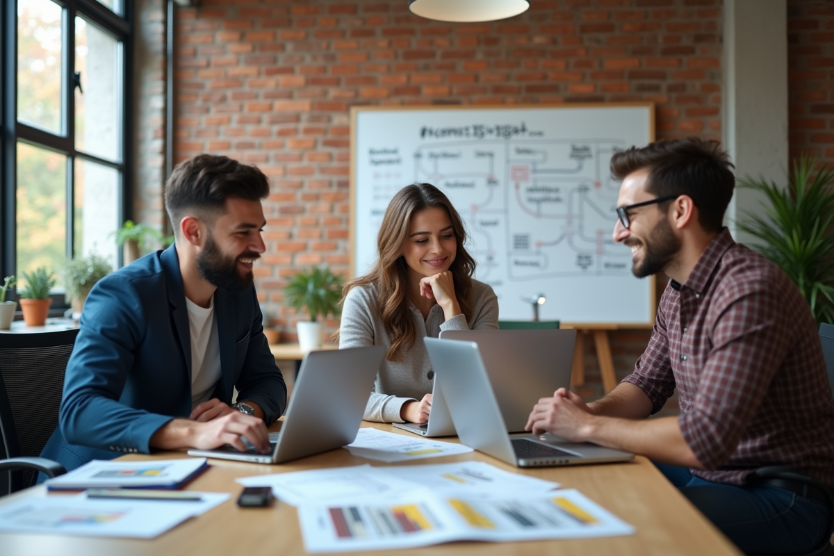Groupe de professionnels en brainstorming en open space