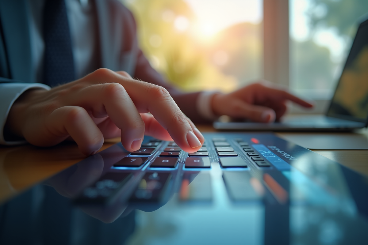 Main entrant un code 2fa sur un clavier numérique lumineux