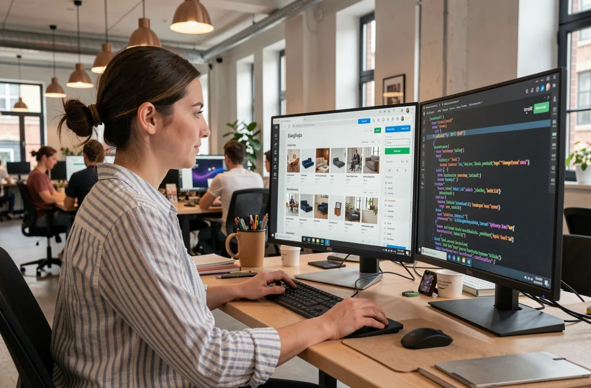 Développeuse web travaillant sur une boutique e-commerce pour Ellprod à Lille