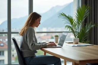 Femme en bureau configurant son email à Grenoble
