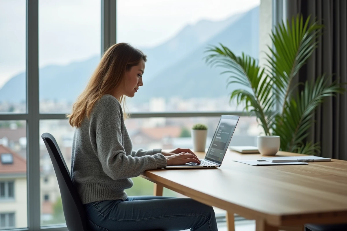 Femme en bureau configurant son email à Grenoble