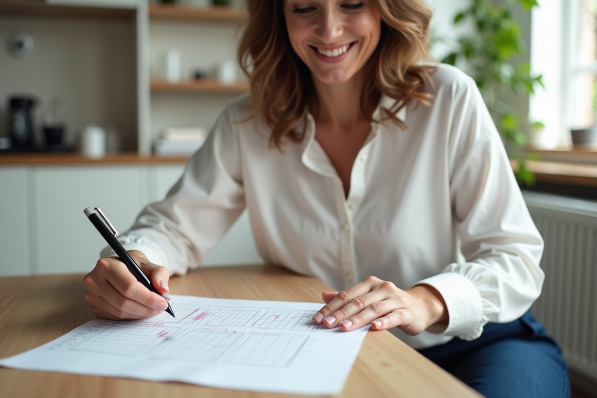 Femme dessinant un graphique à la maison pour l'article