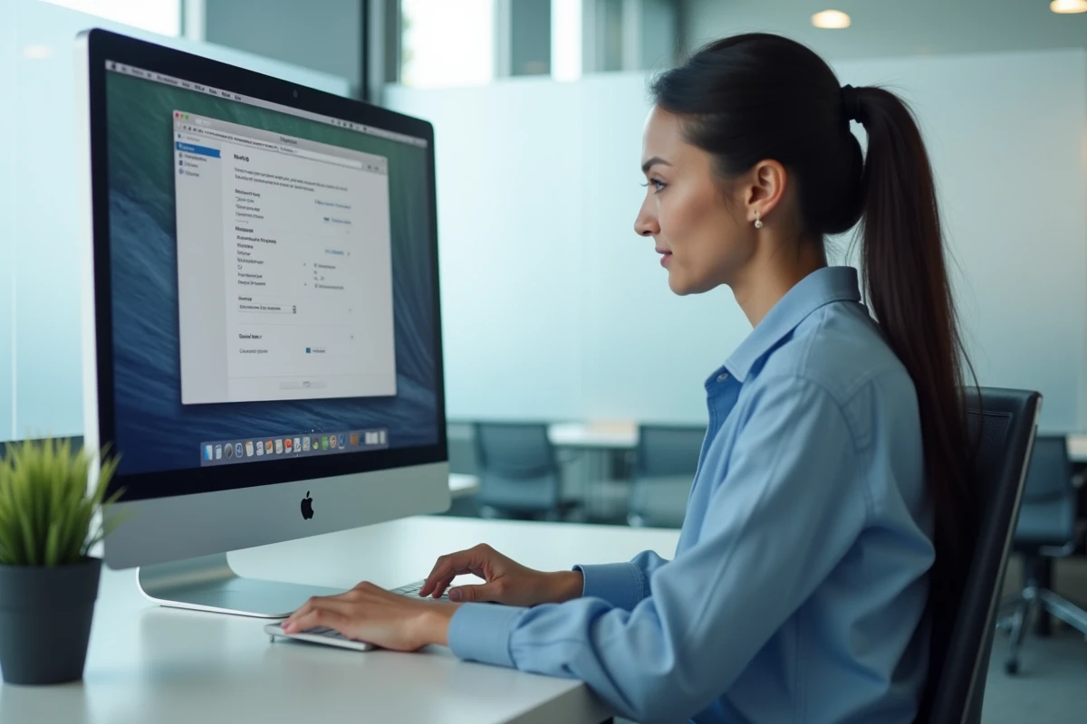 Femme configurant les paramètres de démarrage de son navigateur sur un ordinateur de bureau