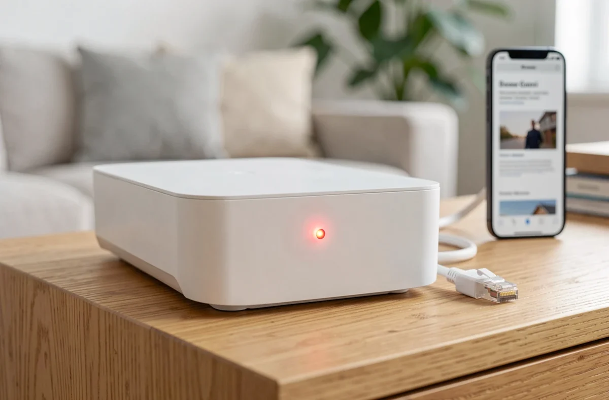 Gros plan sur une Bbox avec voyant rouge clignotant indiquant le code erreur S1
