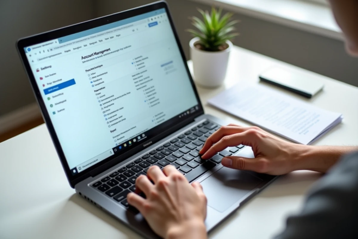 Gros plan sur des mains tapant sur un clavier pour préparer la suppression d'un compte Microsoft Outlook