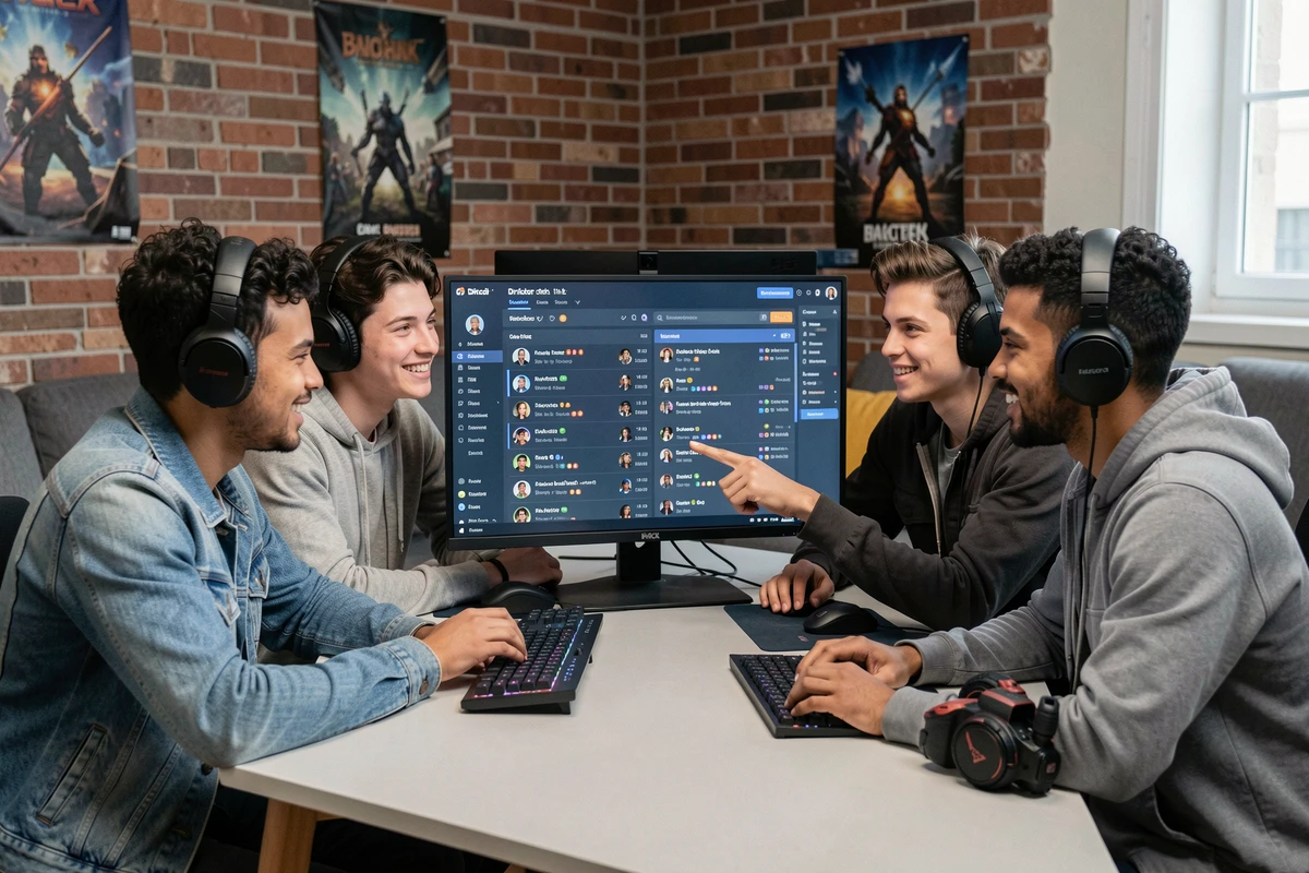 Groupe de joueurs en discussion sur le canal vocal Discord d'une communauté gaming