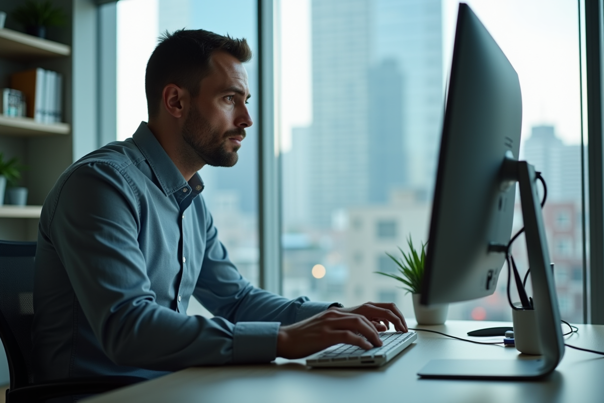 Homme d affaires travaillant sur son ordinateur au bureau