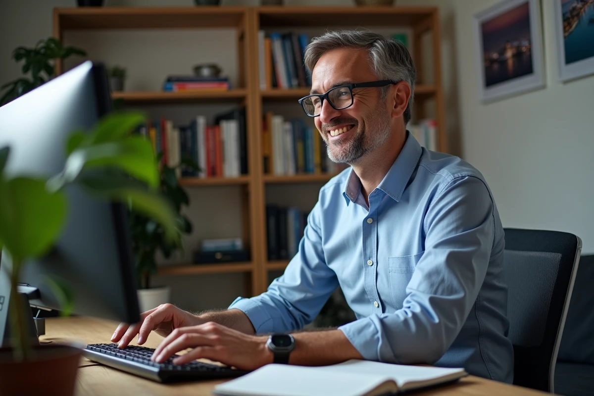 Homme vérifiant ses réglages de messagerie à la maison