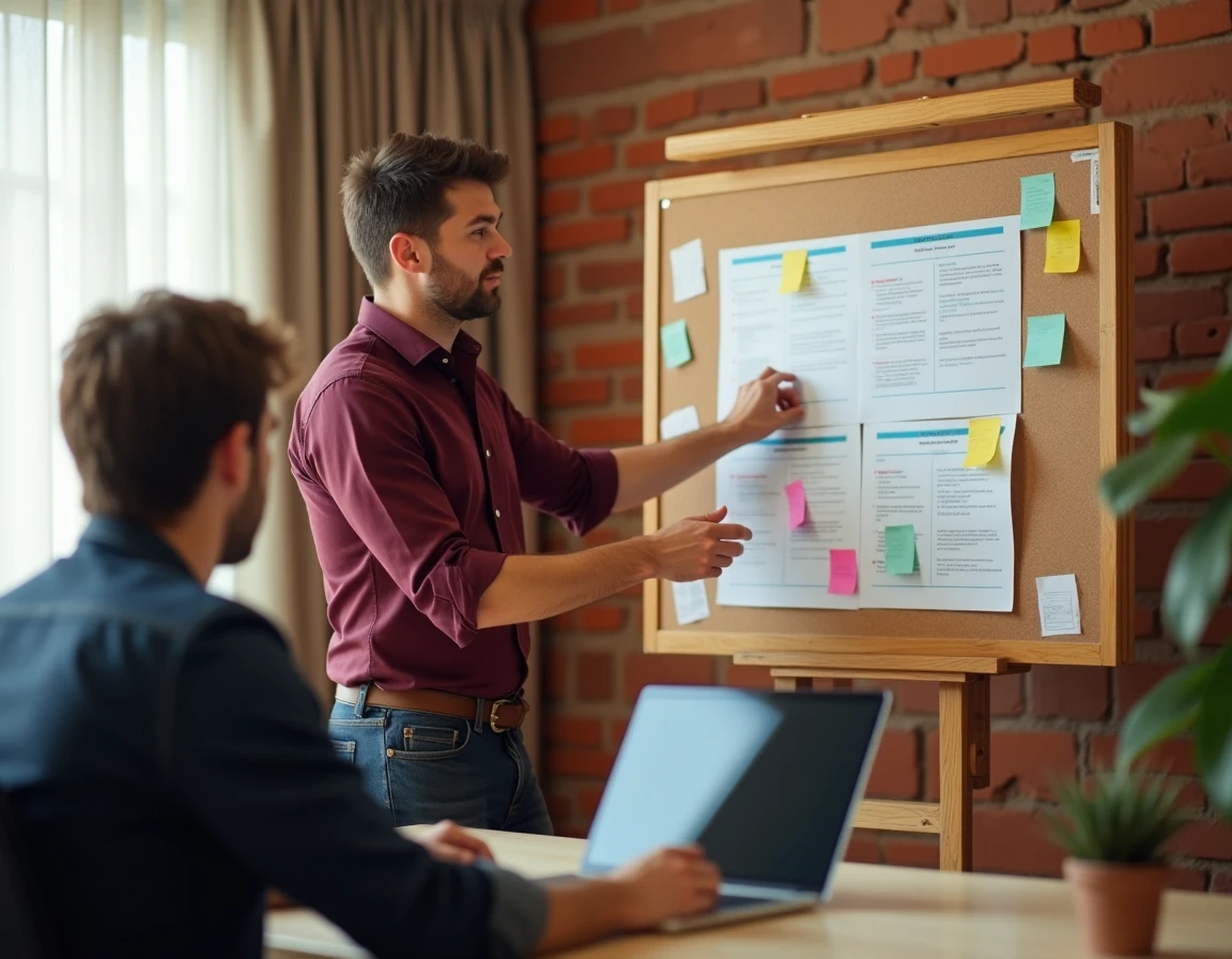 Consultant en transformation numérique présentant une stratégie digitale à un client dans un bureau moderne en PACA pour Impakte Digital