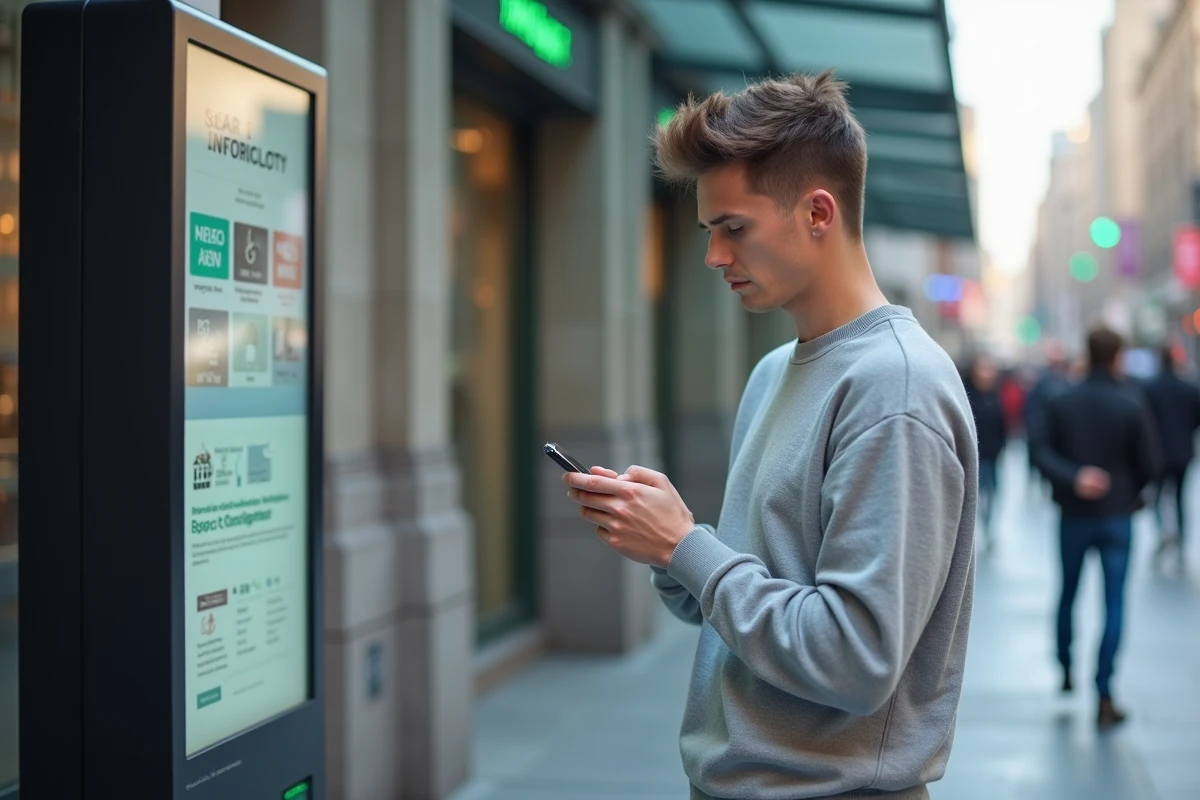 Jeune homme avec smartphone dans une ville connectée