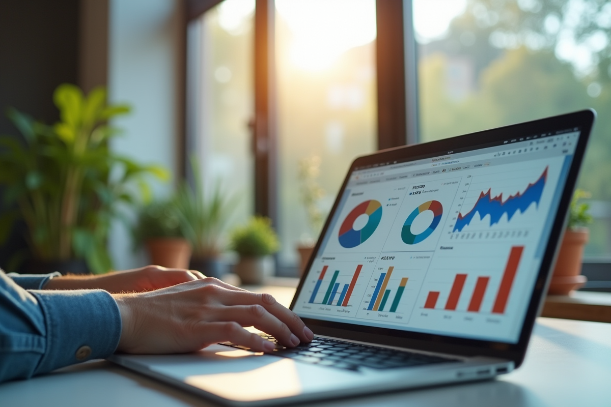 Jeune professionnel marketing analysant graphiques colorés
