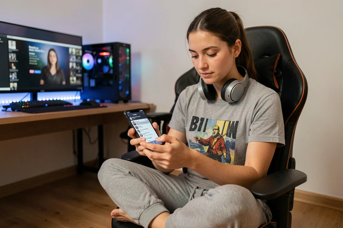 Joueuse consultant l'application Discord mobile pour rejoindre un canal vocal en jeu