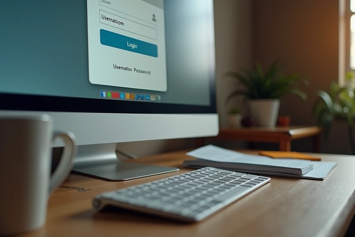 Ordinateur de bureau affichant le portail Arena avec un token d'authentification USB pour accès distant sécurisé