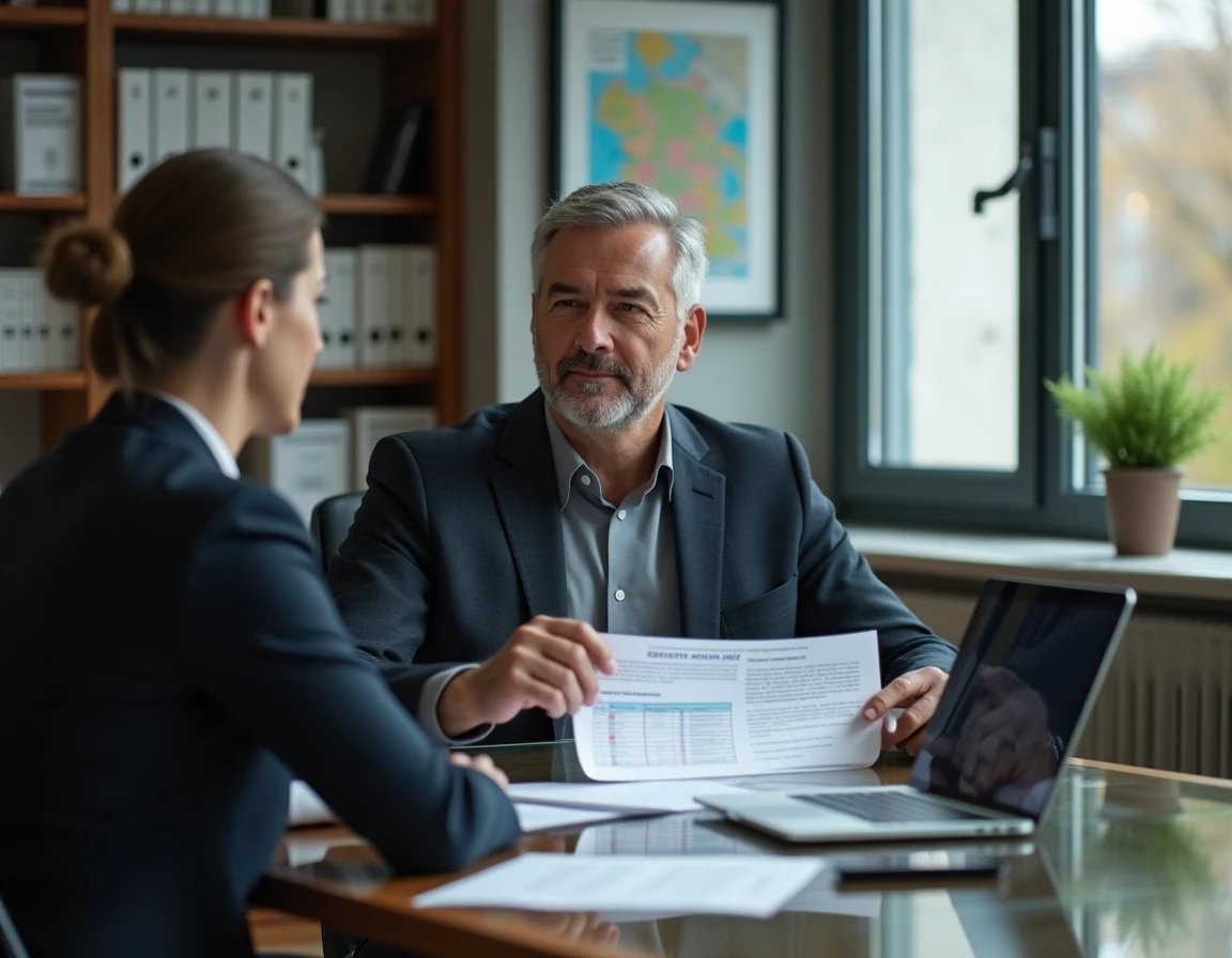 Consultant en sécurité informatique examinant un rapport d'audit IT avec un client dans un bureau professionnel pour Torsy Conseil