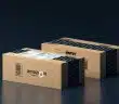two boxes of amazon are stacked on top of each other